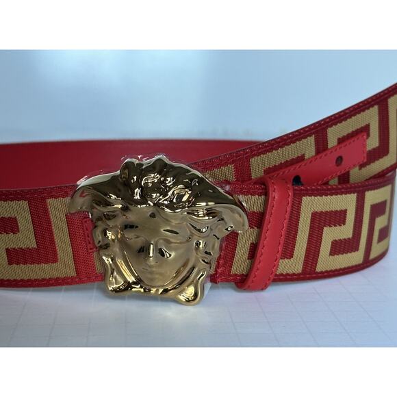 Versace Medusa-Buckle Greca Calf Leather Red/Gold Belt 80 (32) DCU8061 NWT $495 - Picture 3 of 12